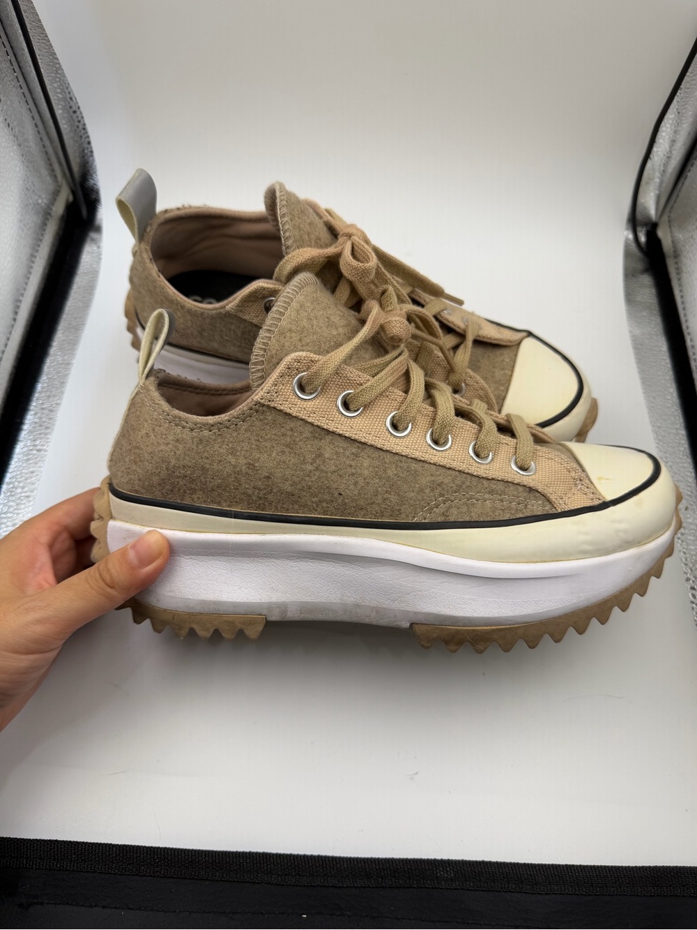 Converse Low-Top Sneakers in Tan and Cream